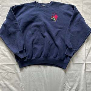 Vintage Hanes Premium Weight Sweatshirt Zap Out Cancer Embroidered Navy Crewneck